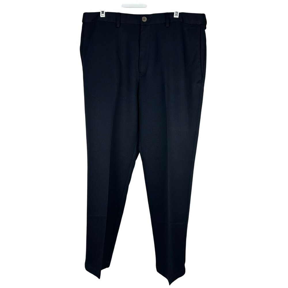 Haggar Mens Dress Pants 36x30 Black Flat-Front Polyester